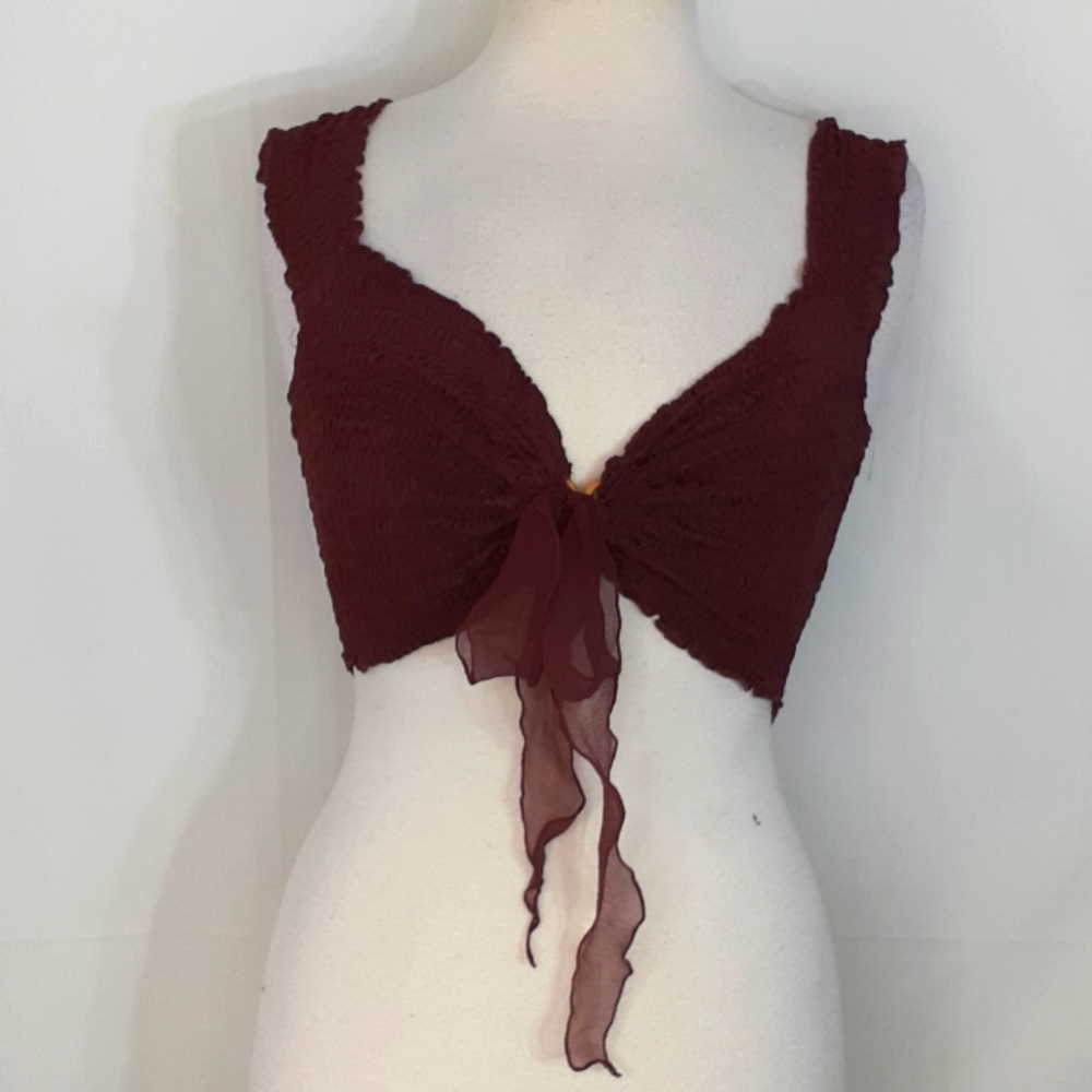 Poupette cropped burgundy silk blouse size 2
